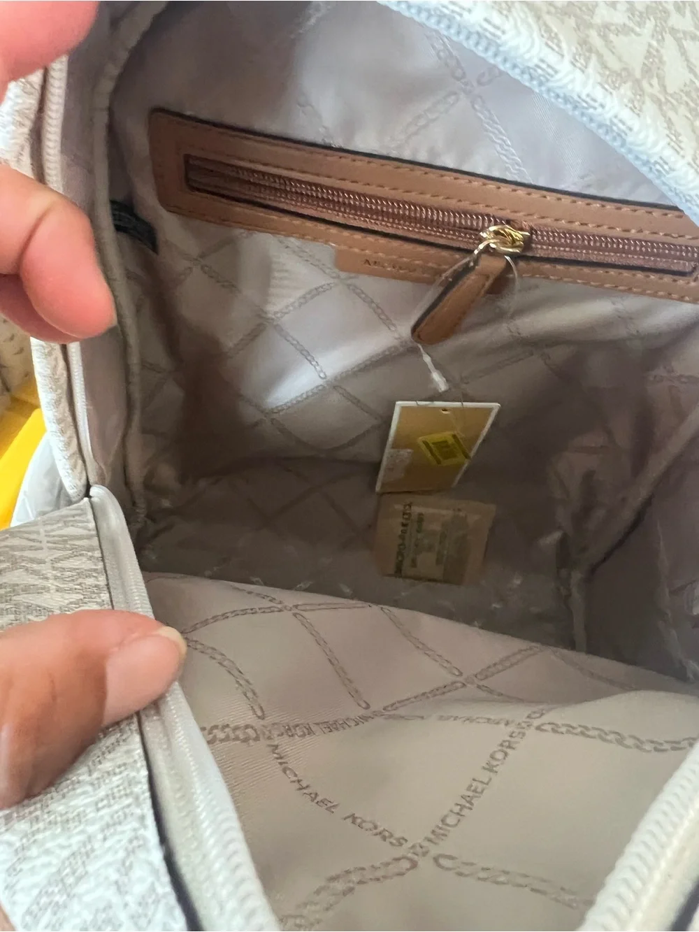 Michael Kors Cream and Brown Logo Backpack